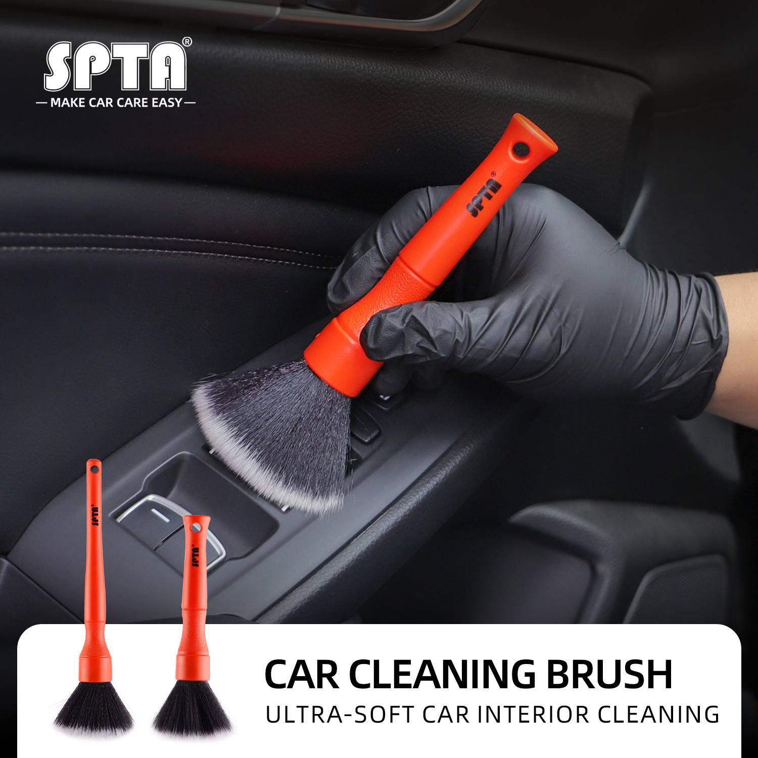 SPTA Car Detailing Brush Boar Hair Detailing Brush for Cleaning Air Vents  Engine Bays, Dashboard & Wheels